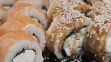 Sushi Rolls Rotating Close-Up