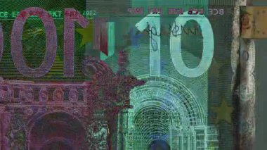 Avro banknotları stop-motion 'ta değişiyor, döngüsel, yakın plan. Avrupa 'nın farklı mezheplerden gelen kağıt paraları birbirlerini değiştiriyor. Para nakdi animasyonu, efekt, fiat. Finansal geçmiş.