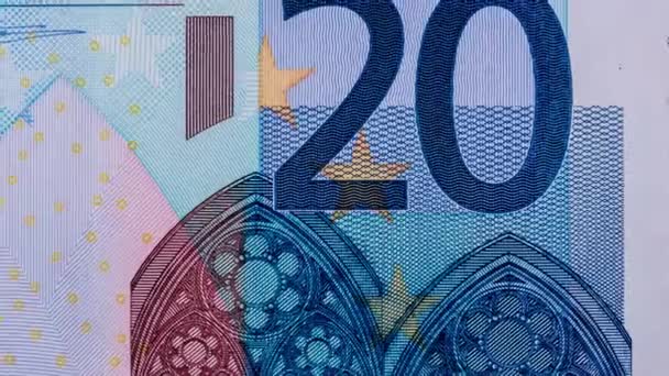 欧元钞票在停止运动 特写变化 不同面额的欧洲纸币的不同部分相互变化 货币现金动画 财务背景 — 图库视频影像