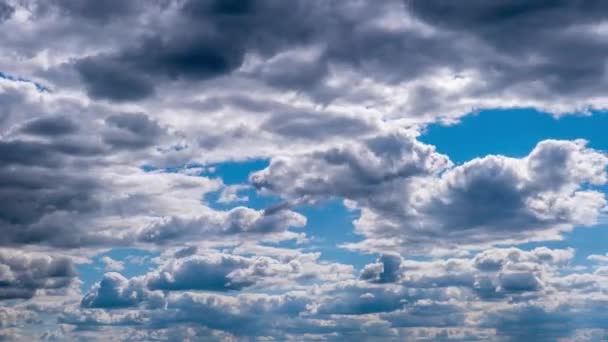 劇的な嵐の雲の時間経過は 空に移動する 暗い積雲は雲の空間で形を変える 景色の空 劇的な雰囲気の背景 時間の経過 天候の変化 — ストック動画