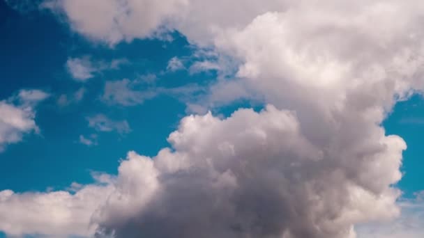 Timelapse Nubes Cúmulos Moviéndose Cielo Azul Las Nubes Esponjosas Cambian — Vídeo de stock