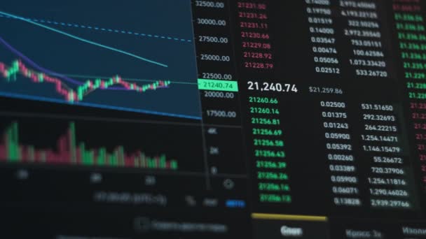 노트북 위에서 온라인으로 암호화 통화의 그래프 거래소에서는 Usd Btc Quotes — 비디오