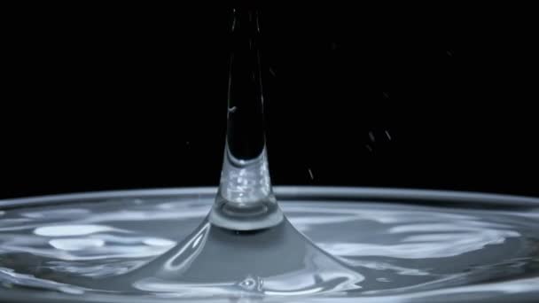 Water Drop Falls Water Surface Slow Motion Black Background Macro — Stock Video