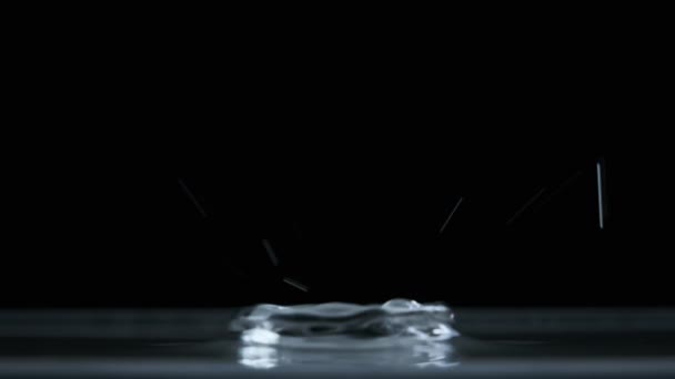 Water Drop Falls Water Surface Slow Motion Black Background Macro — Stock Video