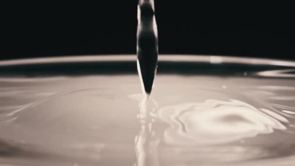 Water Drop Falls Water Surface Slow Motion Super Macro Shot — Video