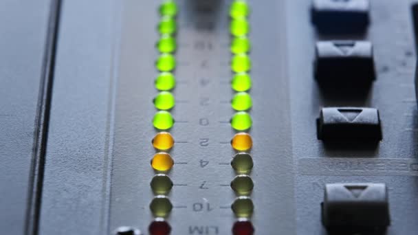 Led Indicator Sound Level Signal Mixing Console Close Shot Strip — 비디오