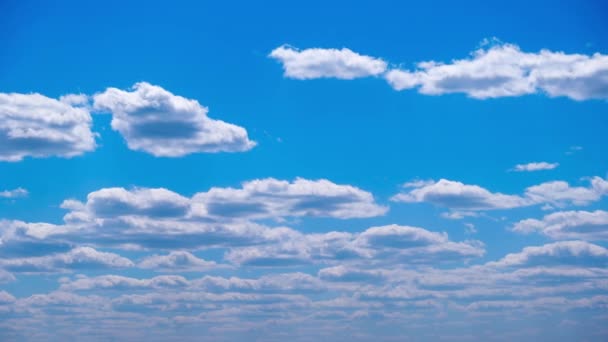 白云的时间消逝在蓝天中 夏天阴云密布 时间流逝 浮肿蓬松的卷云在云隙中改变了形状 改变天气 多云的空间背景 复制空间 — 图库视频影像