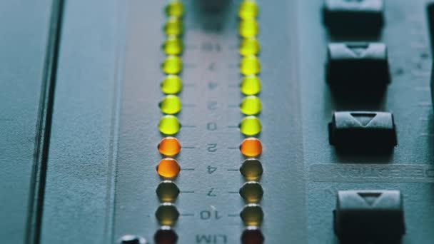 Led Indicator Sound Level Signal Mixing Console Close Shot Strip — Stock Video