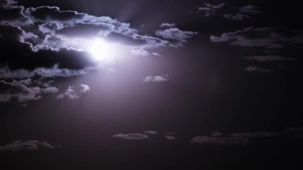 Timelapse Moon Moves Night Sky Dark Clouds Mystical Moon Rises — Stock Video