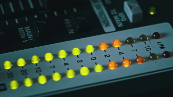 Led Indicator Sound Level Signal Mixing Console Close Shot Strip — 비디오