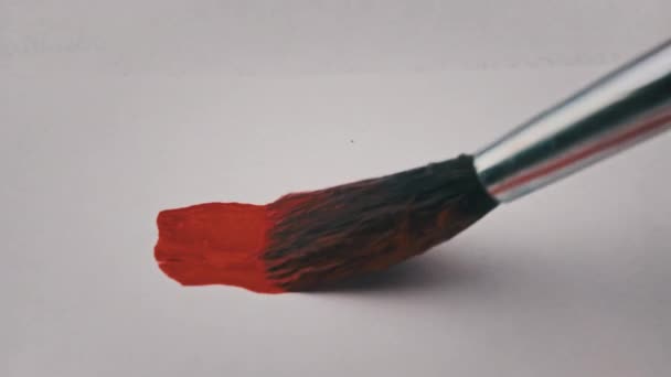 Brush Red Paint Draws Line White Paper Super Macro Drawing — Video
