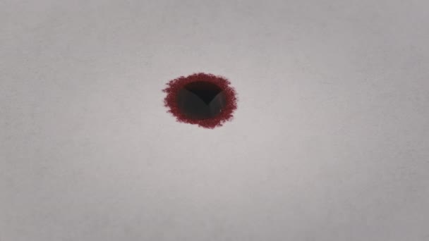 Gota Roja Tinta Cae Sobre Papel Blanco Absorbe Macro Sangre — Vídeo de stock