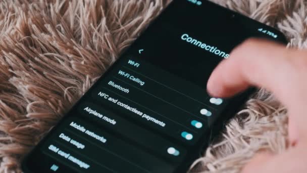 Turning Smartphone Wifi Button Turned Mobile Phone Connections Menu Male — Stock video