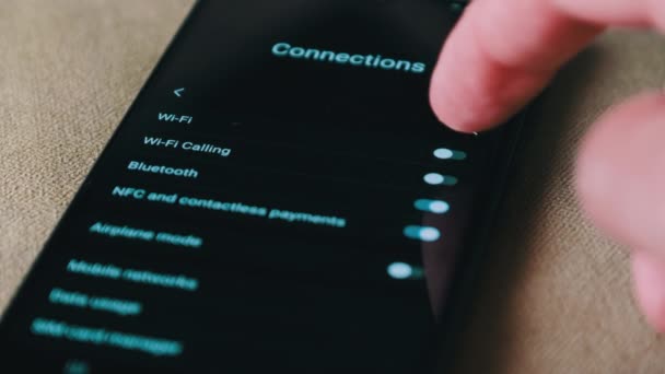 Włączanie Wyłączanie Smartfonie Przycisk Wifi Jest Włączony Telefonie Komórkowym Menu — Wideo stockowe