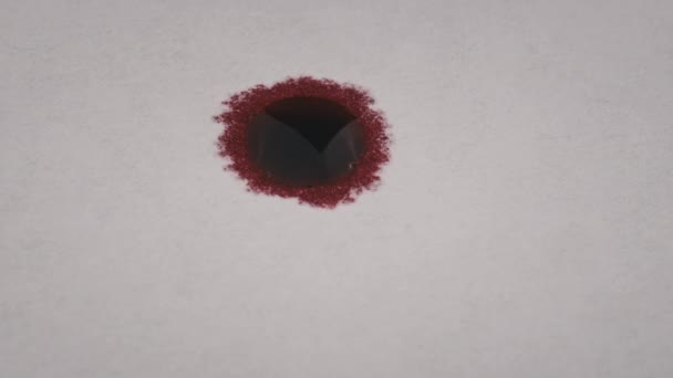 Red Drop Ink Falls White Paper Absorbed Macro Red Blood — Vídeos de Stock