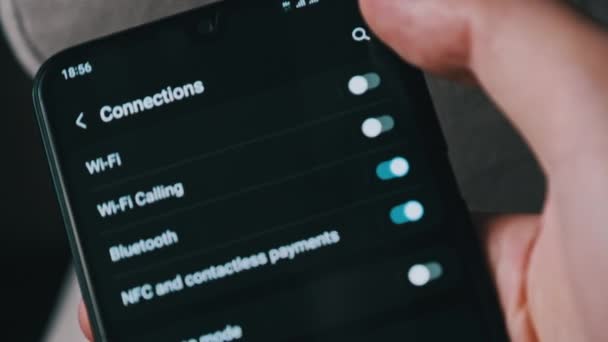 Turning Smartphone Wifi Button Turned Mobile Phone Connections Menu Male – Stock-video