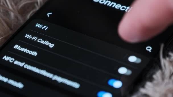 Turning Smartphone Wifi Button Turned Mobile Phone Connections Menu Male — Wideo stockowe