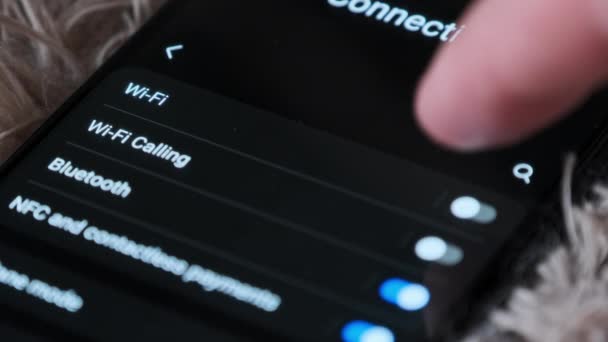Włączanie Wyłączanie Smartfonie Przycisk Wifi Jest Włączony Telefonie Komórkowym Menu — Wideo stockowe