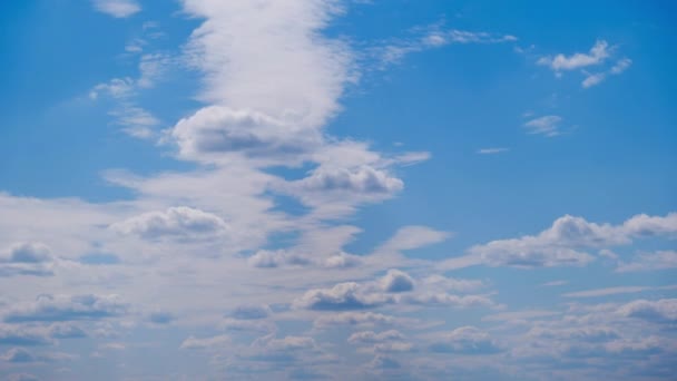 Witte Wolken Bewegen Lossen Blauwe Lucht Timelapse Gezwollen Pluizige Cirruswolken — Stockvideo