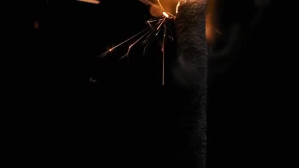 Sparkler Black Background Slow Motion Macro Shot Lightening Sparkler Concept — Video Stock