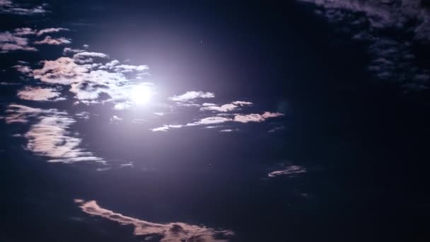 Full Moon Moves Night Sky Dark Clouds Timelapse Mystical Bright — Stockvideo