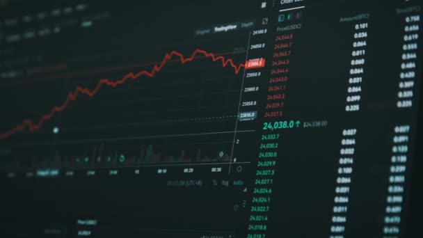 Graf Výměny Kryptoměn Online Obrazovce Notebooku Burzovní Graf Bitcoinové Měny — Stock video