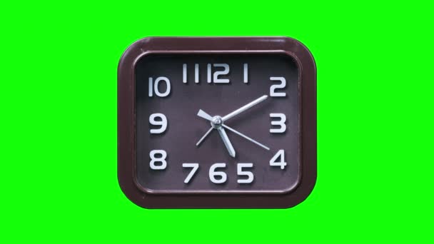 Часы Лицевой Стороны Аналоговых Часов Показывают Время Зеленом Экране Секонд — стоковое видео