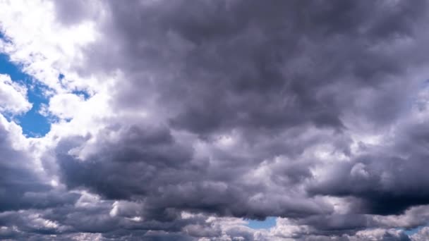 積雲の時間経過は 青空に移動します 暗い雲と光の雲が形を変える劇的な曇りの空間 大気の背景 時間の経過 天候の変化 自然空の雲 — ストック動画