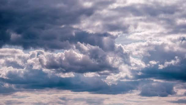 雲が青い空に移動し タイムラプス ふわふわの白い雲 時間の経過 積雲の光雲は雲の空間で形を変える 素晴らしい空だ 天候の変化 コピースペース 自然背景 — ストック動画