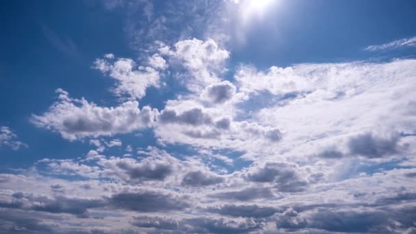 Timelapse Cumulus Clouds Moving Sun Blue Sky Clouds Change Shape — Stock Video