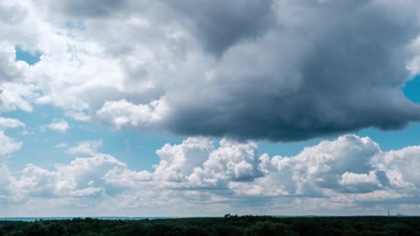Timelapse Nubes Cúmulos Moviéndose Cielo Azul Sobre Horizonte Las Nubes — Vídeos de Stock