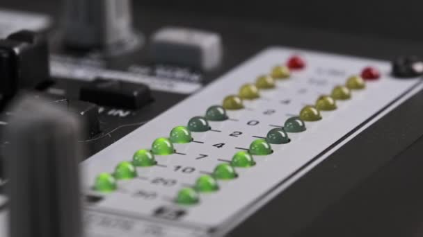 Led Indicator Sound Level Signal Mixing Console Led Strip Green — Stock Video