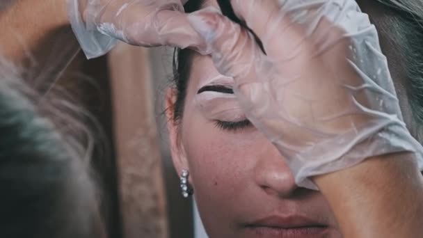 Eyebrow Tinting Procedure Henna Beauty Salon Master Brow Corrects Shape — Stok video