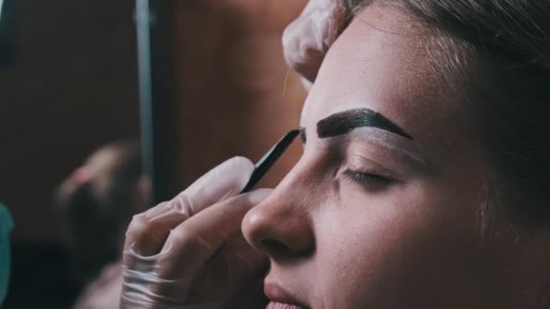 Eyebrow Tinting Procedure Henna Beauty Salon Master Brow Corrects Shape — Stock Video