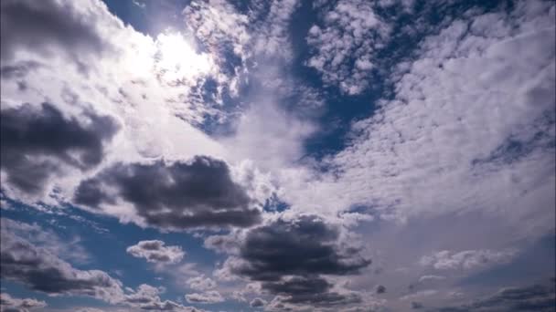 Mavi Gökyüzünde Güneşin Altında Hareket Eden Tüylü Bulutların Zamanı Bulut — Stok video