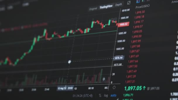 Mercado Valores Gráfico Cambio Criptomonedas Gráfico Criptomoneda Línea Una Pantalla — Vídeo de stock