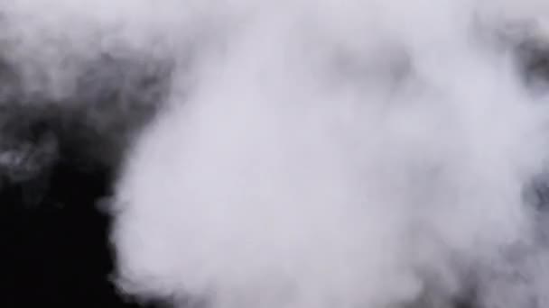 现实的烟雾或蒸气云上升 用于合成和视频编辑 浓雾笼罩在黑色的背景上 蒸汽纹理的抽象颗粒 — 图库视频影像