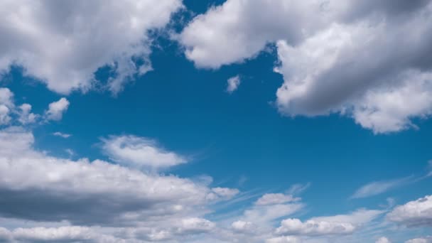 Хмари Рухаються Блакитному Небі Таймлапс Пухнасті Пухнасті Білі Хмари Переплетені — стокове відео