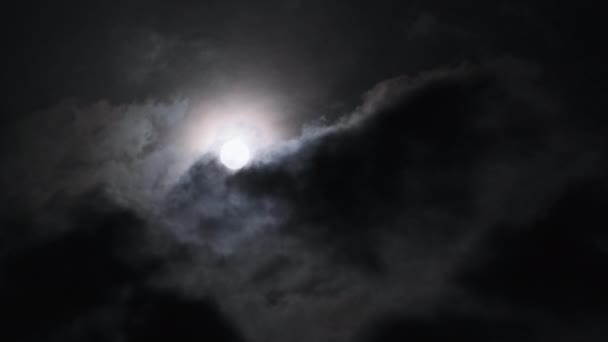 Full Moon Night Sky Moves Dark Clouds Timelapse Mystical Bright — Stock Video