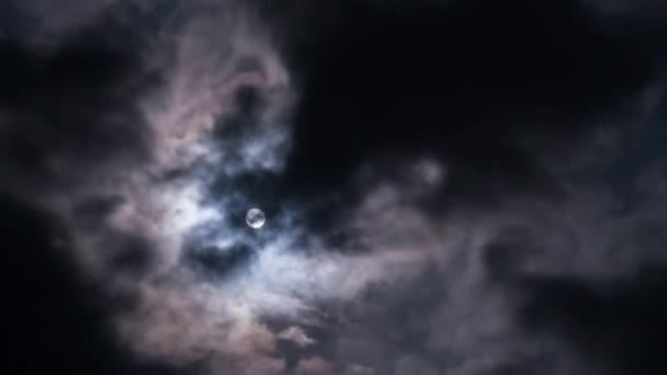 Full Moon Night Sky Moves Dark Clouds Timelapse Mystical Bright — Stock Video