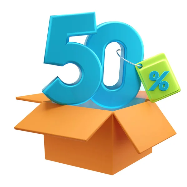 % 50 indirimli süper indirimli, mavi 3D yorumlama konseptiyle