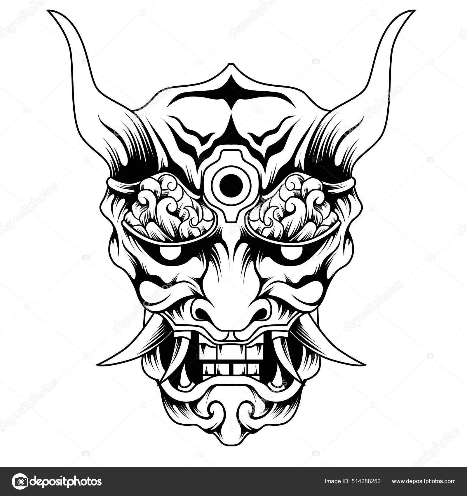 illustration de masque oni en noir et blanc 13351267 Art vectoriel