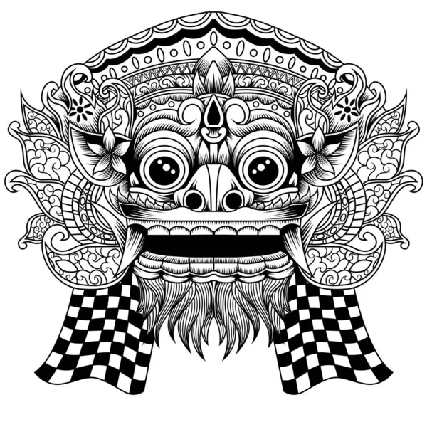 Баронг Маска Культуры Бали Черно Белом Цвете — стоковый вектор