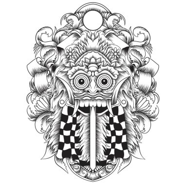 Siyah ve beyaz olarak Bali tatto tarzında Sızdıran Maske