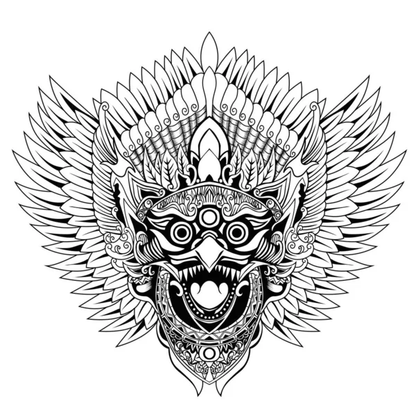 Garuda Jatayu Balinesischer Tatto Stil Schwarz Und Weiß — Stockvektor