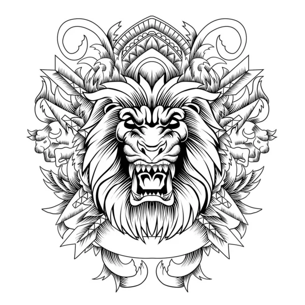 Siyah-beyaz süs vektörüyle aslan başı