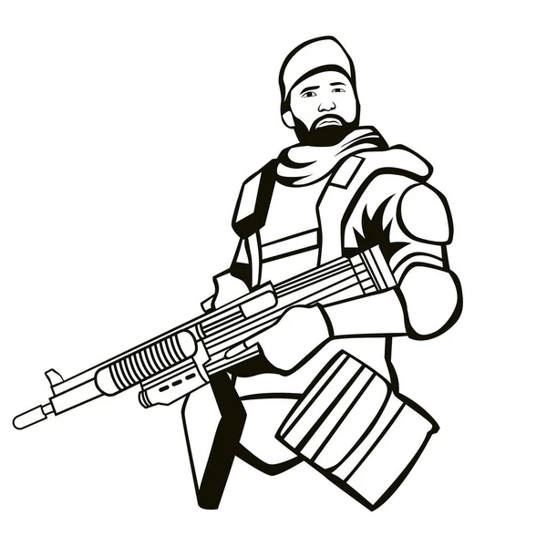 Soldat Avec Illustration Vectorielle Volants Noir Blanc — Image vectorielle