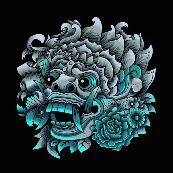Masque Balinais Barong Dans Style Couleur Néon — Image vectorielle