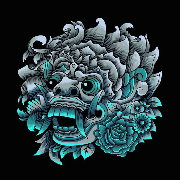 Barong Bali Maskesi neon renkli