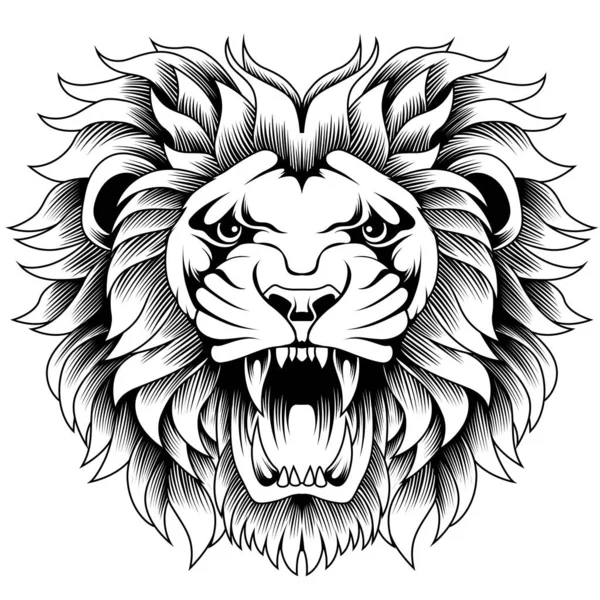 Tête Lion Mâle Rugissante Colère — Image vectorielle